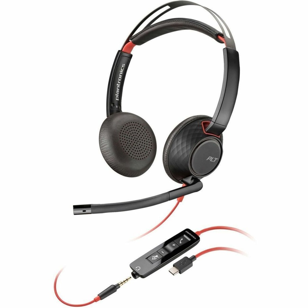 [DH-8M3W5AA] Poly Blackwire 5220 Headset +Inline Cable +USB-C/A Adapter TAA