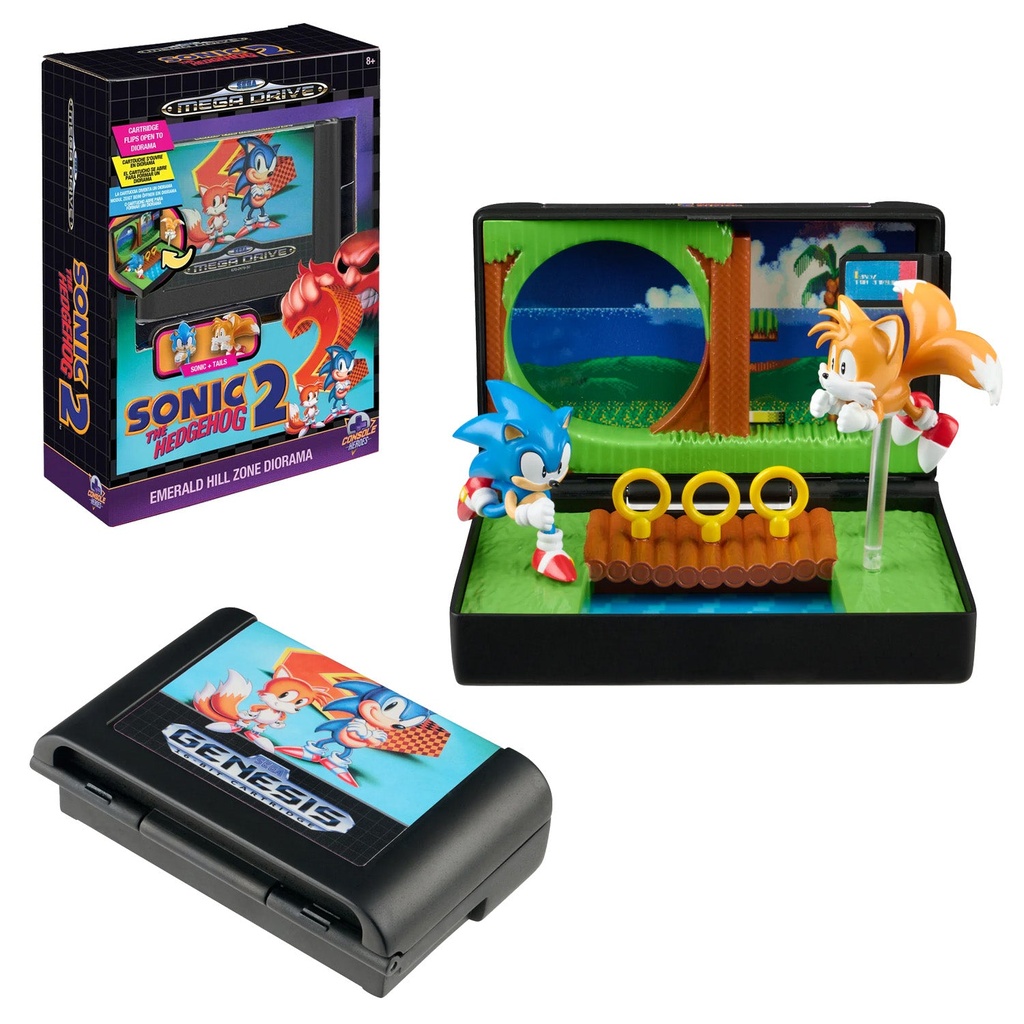 Console Heroes SEGA Sonic the Hedgehog 2 Emerald Hill Zone Genesis Cartridge Diorama (with Sonic & Tails mini-figures)