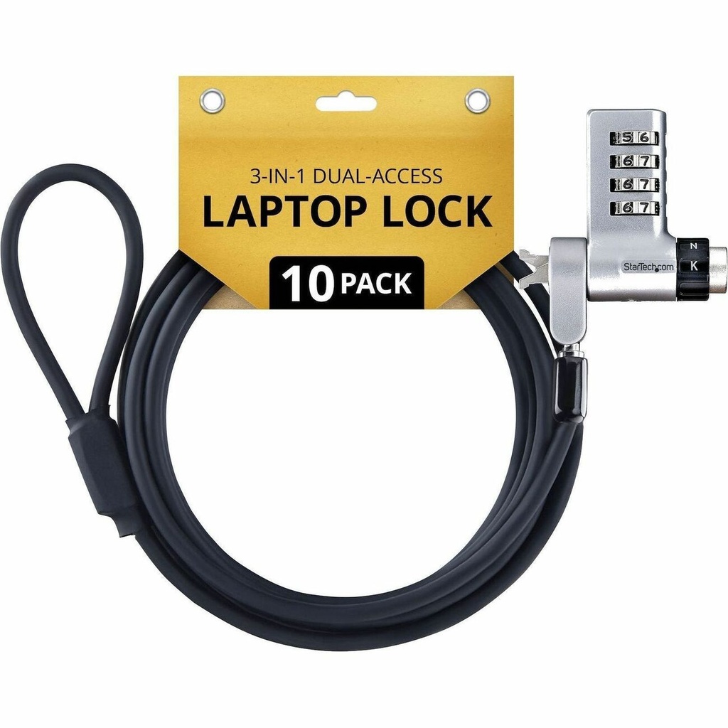 StarTech 10-Pack 3-in-1 Dual-Access Laptop Lock, 6.6ft (2m) Keyed Alik